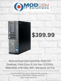 Desktop PC New Year Sale!! Dell OptiPlex 7010 SFF, Intel Core i5 3rd Gen 3.20Ghz, 8GB RAM, 1TB SSD, Wifi, Windows 10 Pro