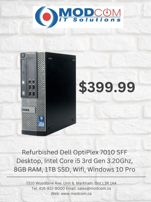 Desktop PC New Year Sale!! Dell OptiPlex 7010 SFF, Intel Core i5 3rd Gen 3.20Ghz, 8GB RAM, 1TB SSD, Wifi, Windows 10 Pro in Desktop Computers