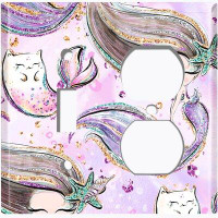 WorldAcc Metal Light Switch Plate Outlet Cover (Mermaid Cat Pink - (L) Single Toggle / (R) Single Outlet)