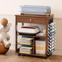 Inbox Zero Craft Sewing Table with Machine Platform,drawer and 10 Vinyl Roll Holders