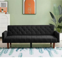 Hokku Designs Hokku Designs 75" Tufted Futon Convertible Sofa Bed, Upholstered Arm Couch For Home Office, Black