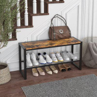 17 Stories Shoe Cabinet Organizer With Mesh Shelf, 35.4 Inch Long Storage Bench, Rustic Brown
