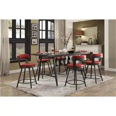 Saflon Devinne Brown Faux Leather Upholstered Rectangular Counter Height Dining Room Set