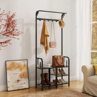 17 Stories Coat Rack, Hall Tree With Shoe Bench For Entryway, 3-In-1 Shoe Rack Different Heights, Entryway Bench With Co
