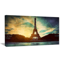 Design Art Eiffel Tower Retro Style Cityscape Photographic Print on Wrapped Canvas