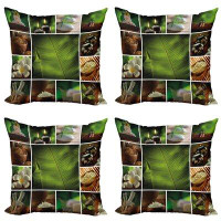 East Urban Home Ambesonne Spa Throw Pillow Cushion Case Pack Of 4, Collage Of Candles Stones Herbal Salts Towels Botanic