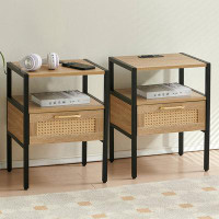 Bayou Breeze 15.75" Rattan End Table With Power Outlet & Usb Ports 2 Pcs