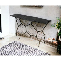 HOMEROOT 51" Black Stone Abstract Console Table