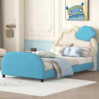 Harriet Bee Twin Size Upholstered Platform Bed With Cloud-Shaped Headboard And Embedded Light Stripe