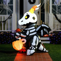 The Holiday Aisle® 5 FT Tall Halloween Inflatable Cute Skeleton Dragon Inflatable Yard Decoration With Build-In Leds Blo