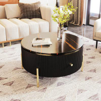 Mercer41 Modern Round Coffee Table With 2 Large Drawers Storage Accent Table