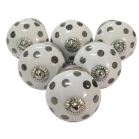 Panoply Decor Silver Classic Polka Dot Ceramic Drawer Knobs, Elegantly Hand Made , Drawers Desks Cabinets, Set Of 6, Hou