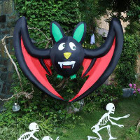 The Holiday Aisle® 5 FT Long Halloween Inflatable Hanging Bat, Blow Up With LED Lights Halloween Decoration Outdoor Part