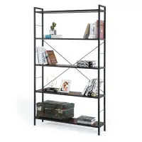 17 Stories 5 Tier Bookshelf, Freestanding Tall Bookcase With Steel Frame, Industrial Wood Book Shelf