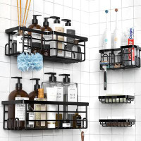 Rebrilliant Shower Caddy Shower Shelf Rack 5Pack, Strong Adhesive Shower Organizer Shower Caddy With 17Hooks, Rustproof