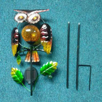 Amples Solar Metal Owl With Crackle Glass Ball Globe Garden Yard Stake Led Light Outdoor Landscape Lawn Pathway Patio Ar