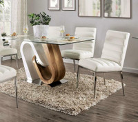 64x38 Stylish Two-tone Design in a Unique Geometric Shape w 10mm Glass Top w 6 Chairs