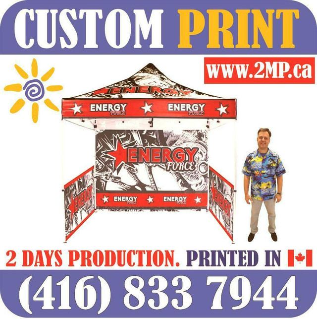 2 DAYS PRODUCTION Custom Printed Pop Up TENT Heavy Duty Frames Advertising FLAGS + Full Color Canopy Graphics Trade Show in Other Business & Industrial in Ontario