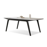 Hokku Designs 62.99" White+Black Rock Beam+Solid Wood Dining Table