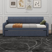 Latitude Run® Alicia Twin Size Upholstery Daybed With Trundle And USB Charging Design