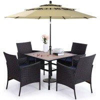 Lark Manor 37" Long Dining Set For 4 Person With Umbrella-beige