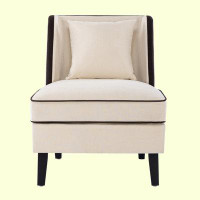 George Oliver Velvet Upholstered Accent Chair With Cream Piping, Cream And Black