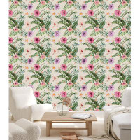 Bay Isle Home™ Beige Exotic Flowers Wallpaper Peel And Stick And Prepasted_F1492
