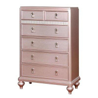 Rosdorf Park Solid Wood 5-Drawer Chest With Mirror Accent, Rose Gold