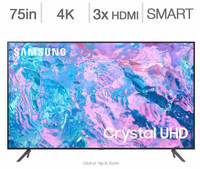 Télévision LED 75 POUCE UN75CU7000 4K CRYSTAL UHD HDR Smart Wi-Fi Samsung - ON EXPÉDIE PARTOUT AU QUÉBEC !