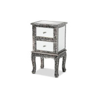 Bungalow Rose BXT Lefancy Metal and Mirrored Glass 2Drawer End Table