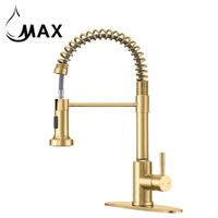 Kitchen Faucet Chef Style Pull-Out Spiral Flexible 16 Brushed Gold Finish