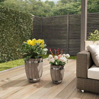 Loon Peak Sdepan 2-Piece Hand-Finished Fibre Clay and Metal Barrel Planter Set