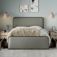 Latitude Run® Modern Metal Bed Frame With Curved Upholstered Headboard And Footboard Bed With 4 Storage Drawers, Heavy D