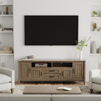 Red Barrel Studio Lev SOLID WOOD 72 inch TV Media Stand in Smoky Brown For TVs up to 80 inches