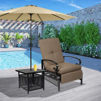 Canora Grey Recliner Patio Chair With Cushions And Metal Side Table