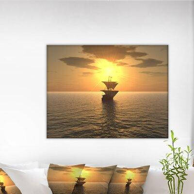 Made in Canada - East Urban Home Seascape 'Ship and Sunset' Photograph in Painting & Paint Supplies