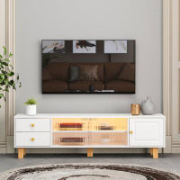 hanada TV stand with LED remote control light,sliding door and metal handle