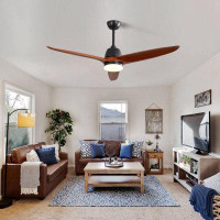 Ivy Bronx 56 Inch Ceiling Fan Light With 6 Speed Remote Energy-Saving DC Motor Matte Black