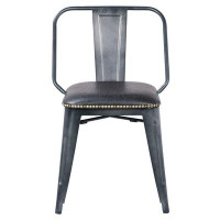 Williston Forge Senac KD PU Metal Side Chair, Vintage Black