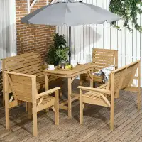 Rosecliff Heights 5 Piece Wooden Patio Dining Set with 2 Armchairs, 2 Loveseats