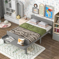 Ebern Designs Full Bed With Footboard Bench,White
