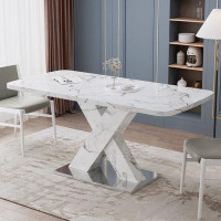 Ivy Bronx Square Dining Table, Stretchable,  Marble Table Top+MDF X-Shape Table Leg