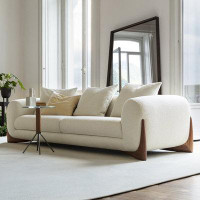 Everly Quinn 86.61" Beigewhite Velvet Standard Sofa cushion couch