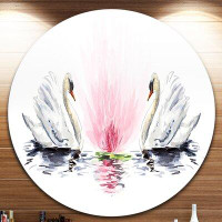 Made in Canada - Design Art 'Floating Swans on White Background' Painting Print on Metal
