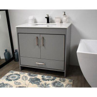 Ebern Designs Annily 36" Modern Bathroom Vanity In Black With White Microstone Top W/ Preinstalled Undermount Sink And B