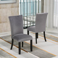 Mercer41 Set of 2 Dinging Chairs, Velvet-upholstered Chairs with Nailhead-trimmed, Rubber Wood Legs