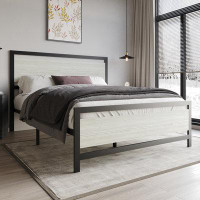 17 Stories Full Size Metal Platform Bed In Light Grey