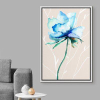 IDEA4WALL IDEA4WALL Framed Canvas Print Wall Art Blue Watercolor Peony On Tan Backdrop Floral Plants Illustrations Moder