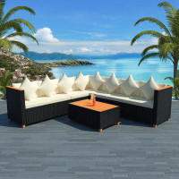Ebern Designs 5 Piece Patio Lounge Set With Cushions Poly Rattan Black