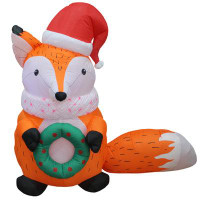The Holiday Aisle® Christmas Inflatable Fox with Christmas Hat and Wreath